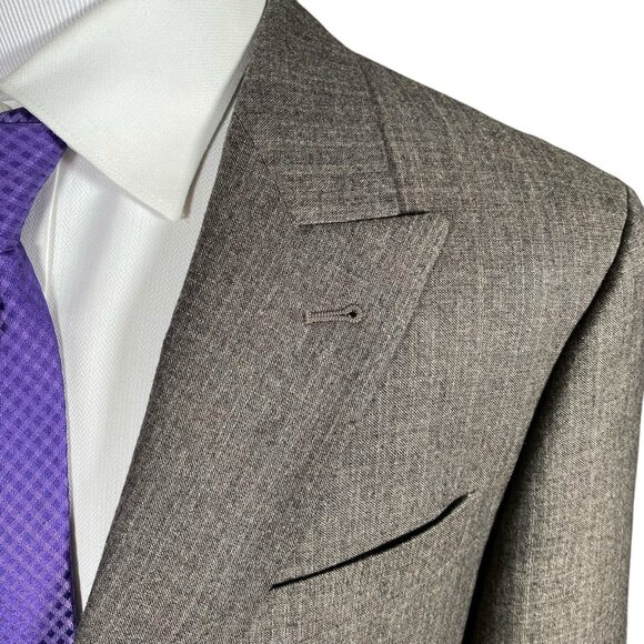 Joseph Abboud Sport Coat 41R Zignone Italy Super 100s Wool Taupe Peak Lapel Slim - Picture 3 of 16
